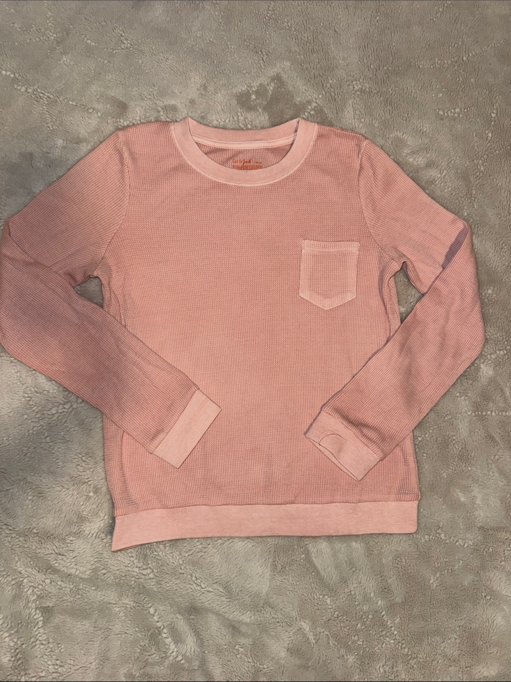 Cat & Jack Soft Pink Waffle-Knit Crewneck Sweater with Chest Pocket